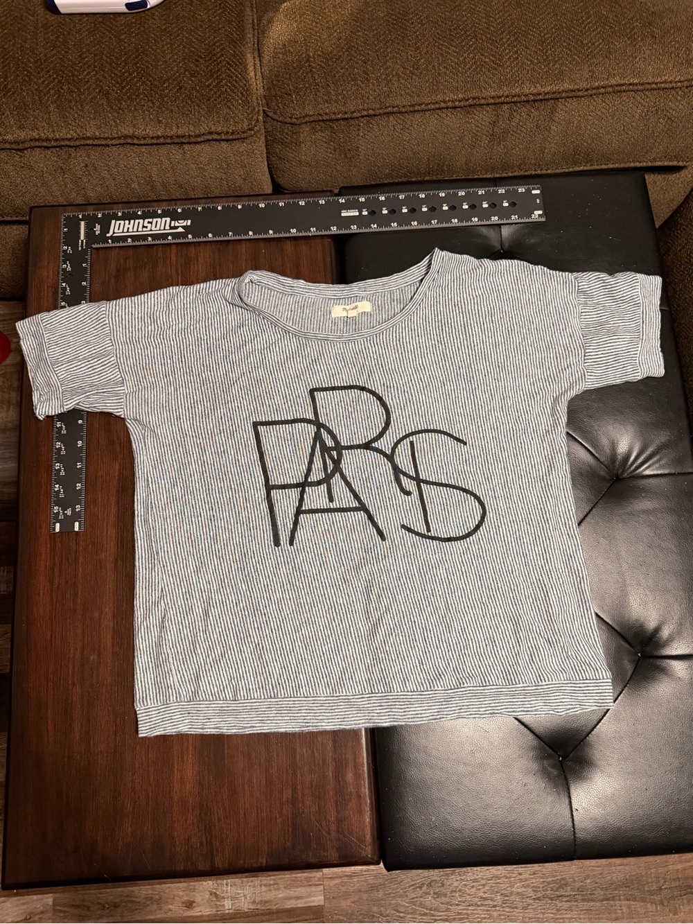 Madewell Striped Crop Tee with PARIS Graphic - Black/White 100% Linen